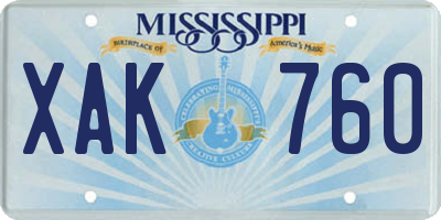 MS license plate XAK760