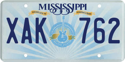 MS license plate XAK762