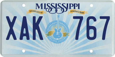 MS license plate XAK767