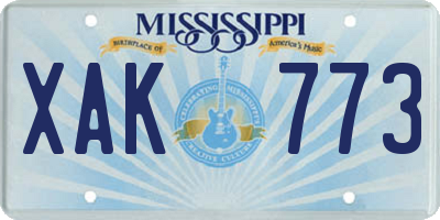 MS license plate XAK773