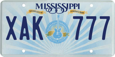 MS license plate XAK777