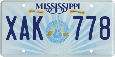 MS license plate XAK778