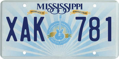 MS license plate XAK781