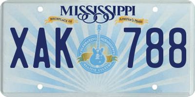 MS license plate XAK788