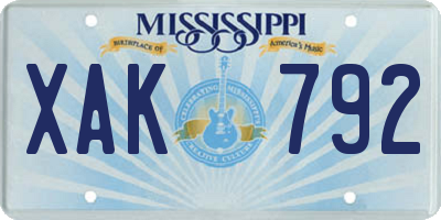 MS license plate XAK792