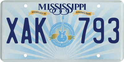 MS license plate XAK793