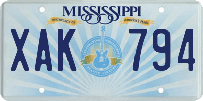 MS license plate XAK794