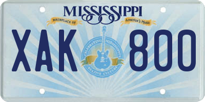 MS license plate XAK800