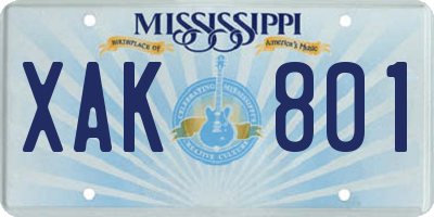 MS license plate XAK801