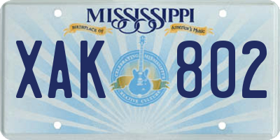 MS license plate XAK802