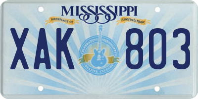 MS license plate XAK803