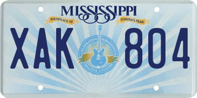 MS license plate XAK804