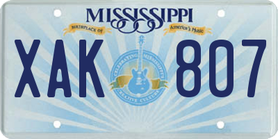 MS license plate XAK807