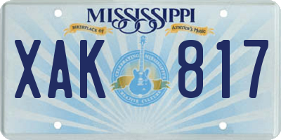 MS license plate XAK817