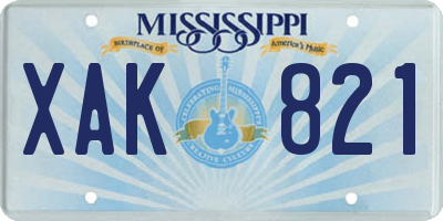 MS license plate XAK821