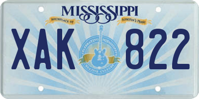 MS license plate XAK822
