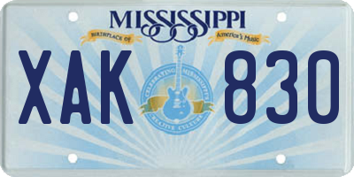 MS license plate XAK830