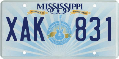 MS license plate XAK831
