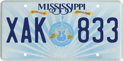 MS license plate XAK833