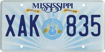 MS license plate XAK835
