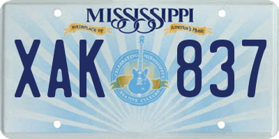 MS license plate XAK837