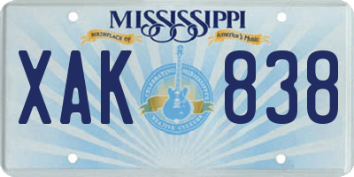MS license plate XAK838