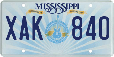 MS license plate XAK840