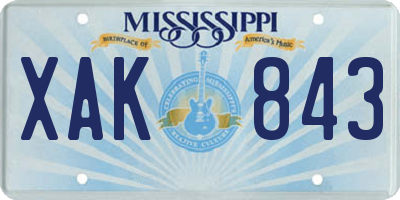MS license plate XAK843