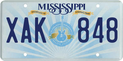 MS license plate XAK848