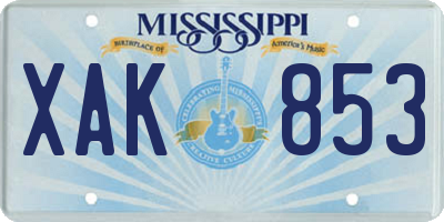 MS license plate XAK853