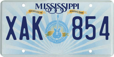 MS license plate XAK854