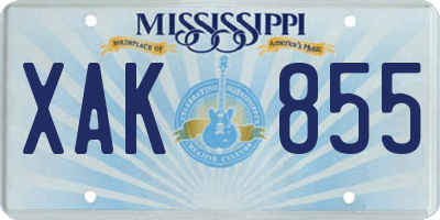 MS license plate XAK855