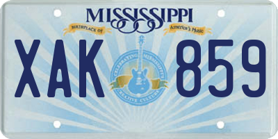 MS license plate XAK859