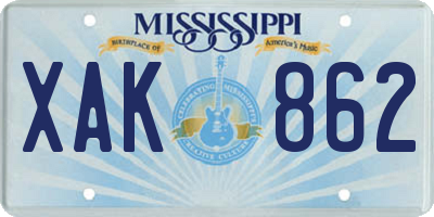MS license plate XAK862