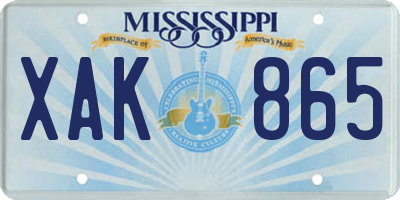 MS license plate XAK865