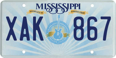 MS license plate XAK867