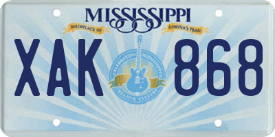 MS license plate XAK868