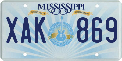 MS license plate XAK869