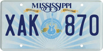 MS license plate XAK870