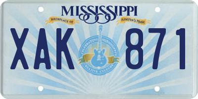 MS license plate XAK871