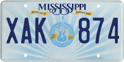 MS license plate XAK874