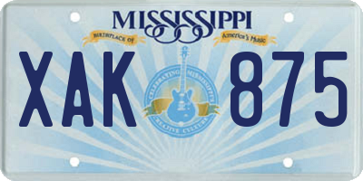 MS license plate XAK875