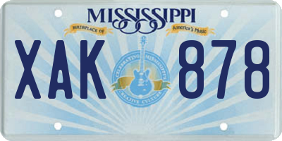 MS license plate XAK878