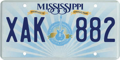 MS license plate XAK882