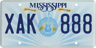 MS license plate XAK888