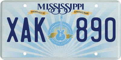 MS license plate XAK890