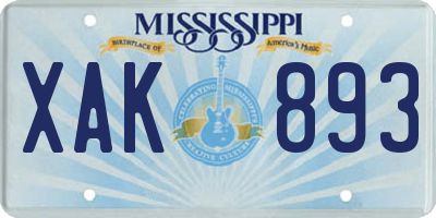 MS license plate XAK893