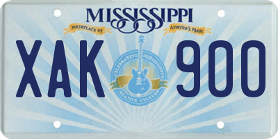 MS license plate XAK900