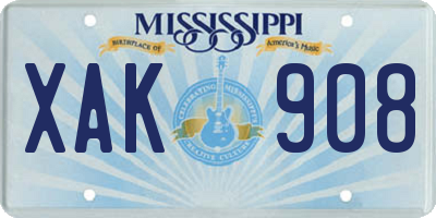 MS license plate XAK908