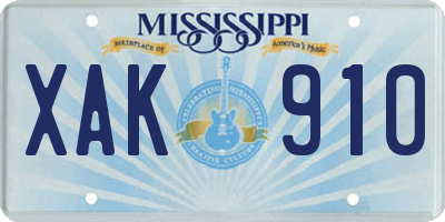 MS license plate XAK910